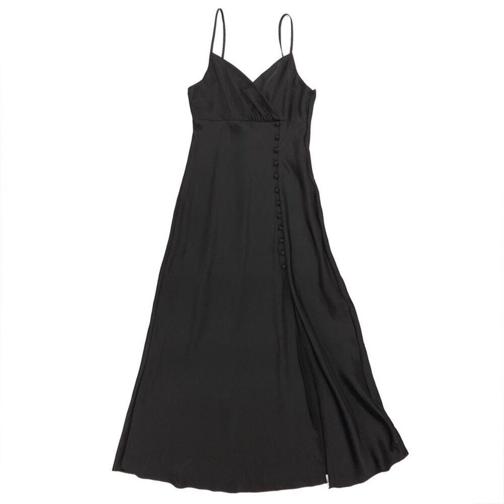 NEW Zara Black Satin Midi Slip Dress Romantic Minimal French Girl Svelte Ballet